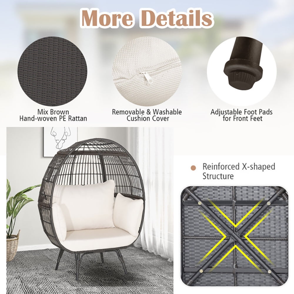 Aimee Lii Oversized Patio Rattan Egg Lounge Chair with 4 Cushions, Indoor Outdoor Patio Loungers, Brown