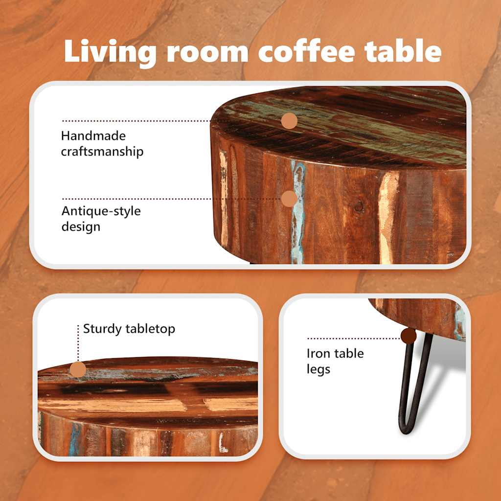 vidaXL 1 Piece Round Coffee Table Solid Reclaimed Wood for Living Room