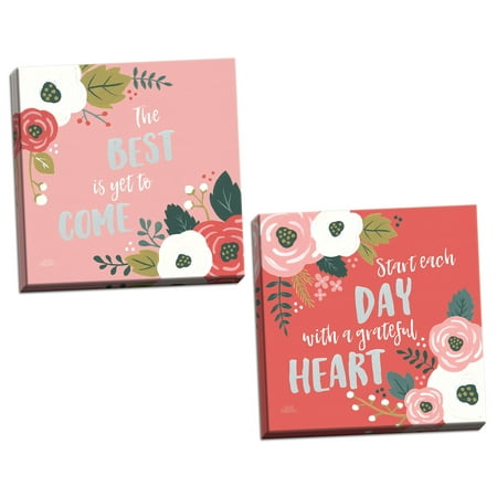 Gango Home Decor Contemporary Wildflower Daydreams VI The Best & VII Grateful Heart by Laura Marshall (Ready to Hang); Two 12x12in Hand-Stretched