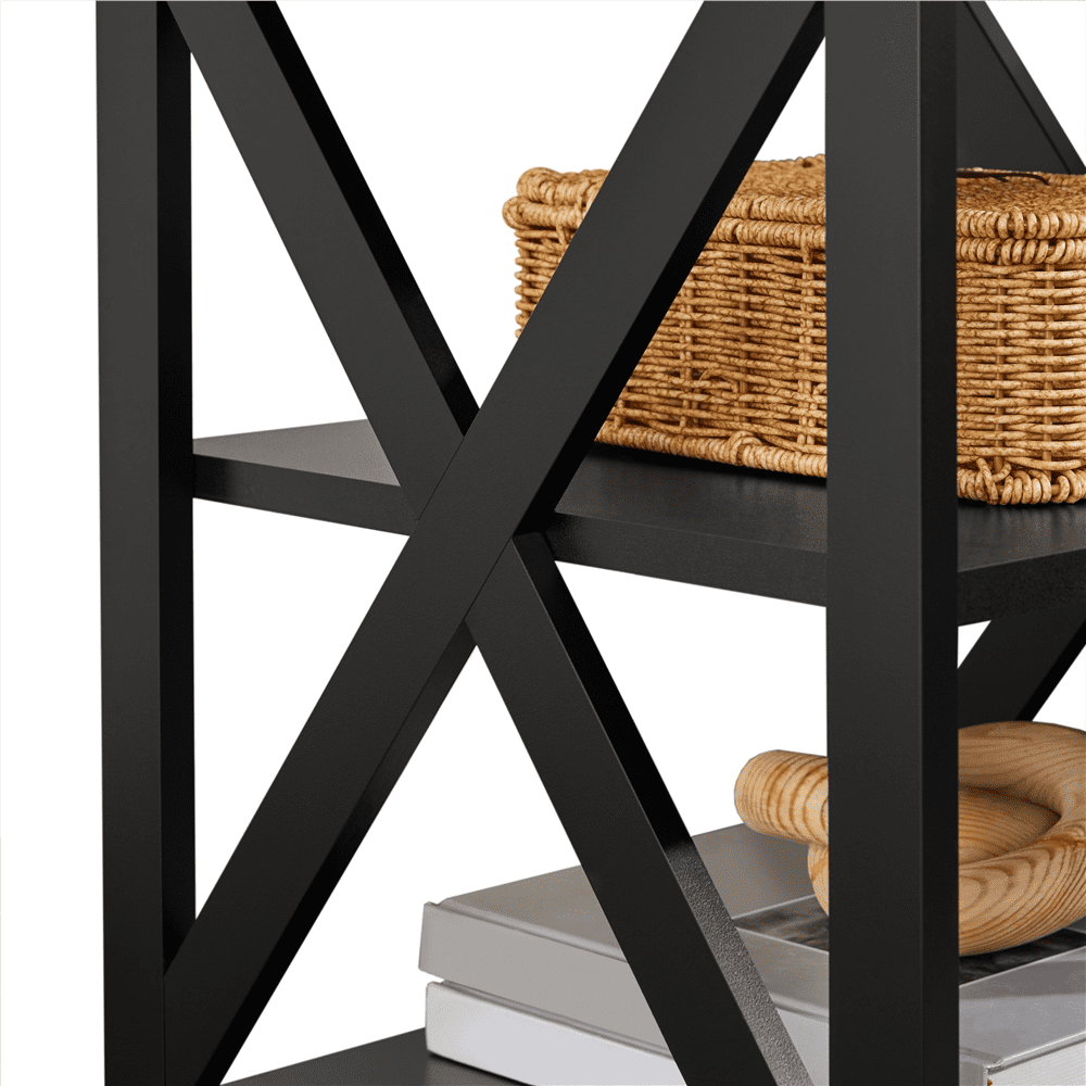 Renwick 3 Tier Wood X Shape Square End Table for Living Room, Black