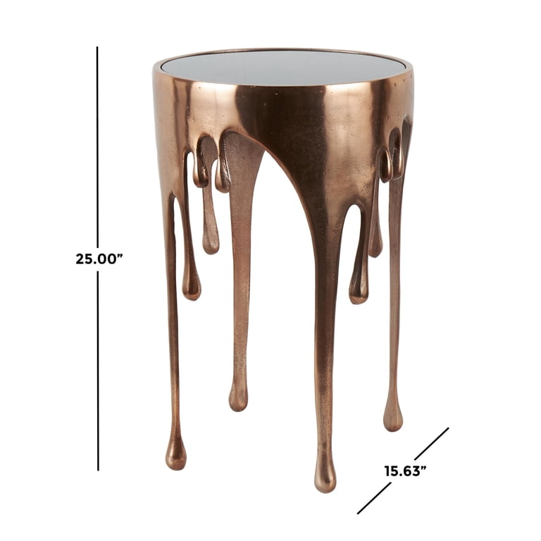 DecMode Copper Accent Table with Black Glass Top, 16x25 Inch photo 3
