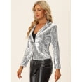 thumbnail image 4 of Chaqueta de Lentejuelas Allegra K para Mujer Blazer Metálico Plata M, 4 of 6