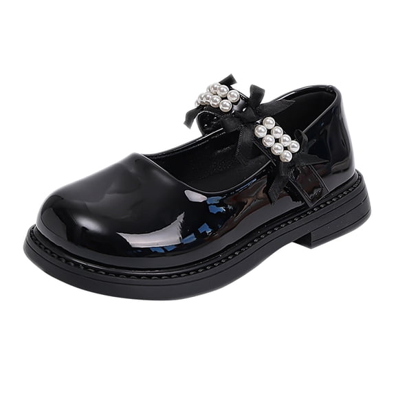 YunPes Girls Mary Jane Shoes Platform Non-Slip Pearl Bowknot Ankle Strap Dress Shoes School Uniform Shoes for Toddler/Little/Big Kids