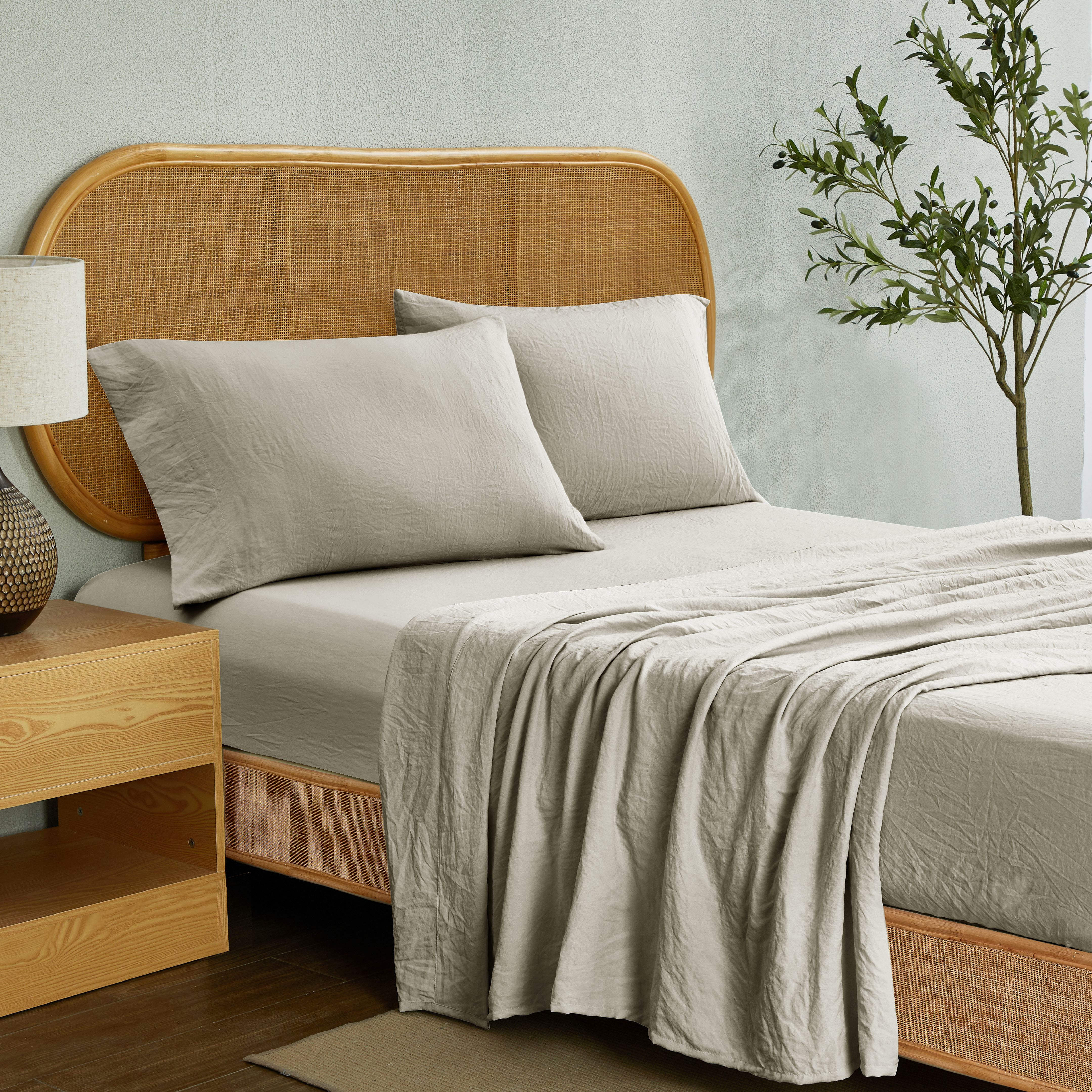 Mainstays Washed Ultra Soft Microfiber Bed Sheet Set, King, Papyrus Biege, 4 Piece