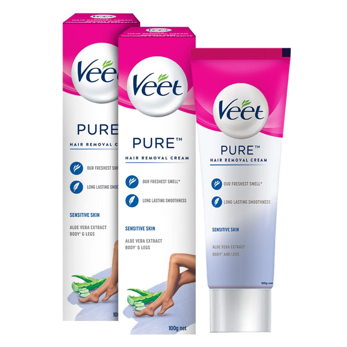 Veet Pure Hair Removal Cream for Women with No Ammonia Smell, Sensitive  Skin - 100 g (Pack of 2) | Suitable for Legs, Underarms, Bikini Line, Arms  | 2x Longer Lasting Smoothness than Razors 