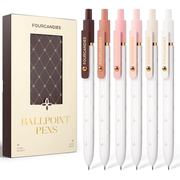 Four Candies 6 Pack of Black Ballpoint Pens,1.0mm Medium Quick Dry Pens