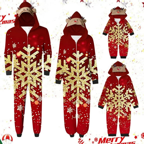 Odeerbi Christmas Onesie Pajamas for Family Holiday Sleep Jumpsuit Long Sleeve Family Christmas Pajamas Matching Sets Dad Printed Loungewear Jumpsuit Sleepwear Xmas PJs Set Red