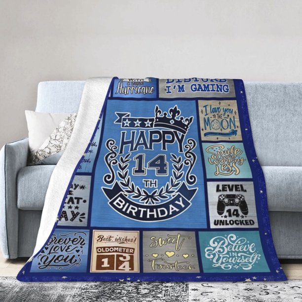 LHSHID Happy 14th Birthday Throw Blanket Soft Fuzzy Fleece Blanket For Couch Bed Living Room Decoration 40x50in