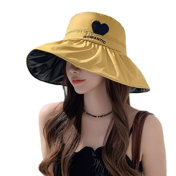 56-58cm head circumference sunscreen fisherman hat female summer sun hat love pattern sun hatyellow