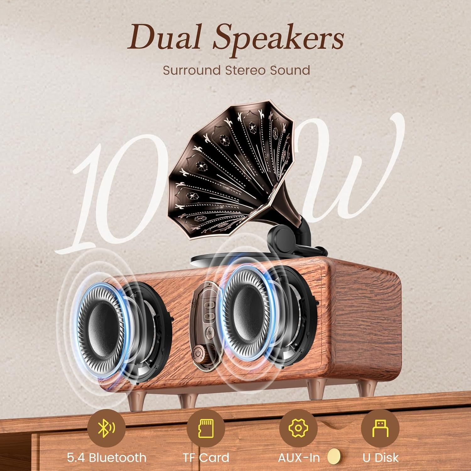 Imego Retro Bluetooth Speaker with 5.4, FM Radio, USB/TF/AUX Playback, Rich Bass, Vintage Wireless Speaker for Home & Office Decor