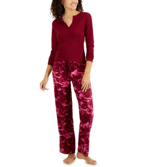 Jenni Women’s Split-Neck Pajama Top, Red Wine, Small
