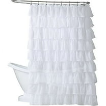 Gypsy White Ruffled Crushed Sheer Fabric Shower Curtain 70" W X 72" L