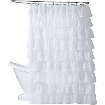 Gypsy White Ruffled Crushed Sheer Fabric Shower Curtain 70" W X 72" L