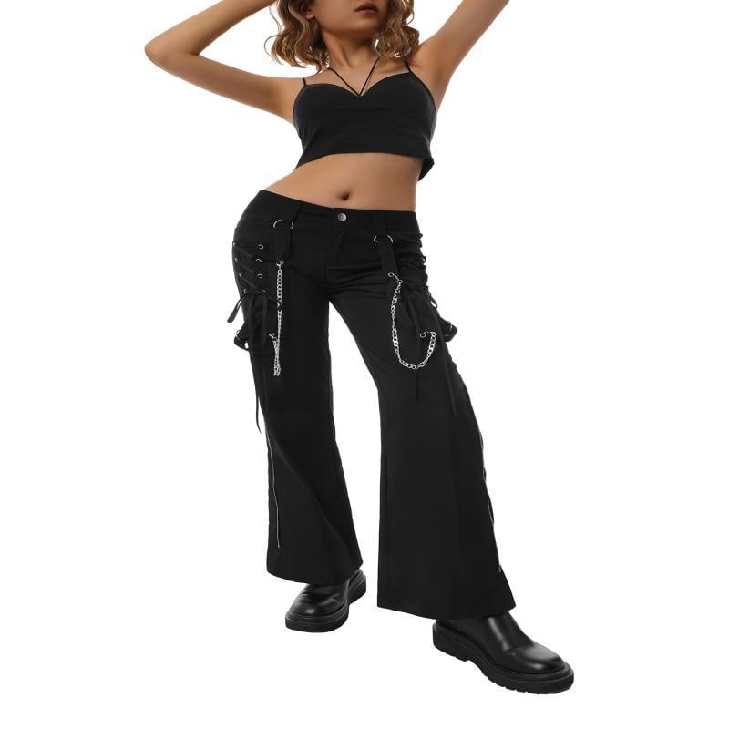 Women's Cargo Pants Joggers Pants with Chain Loose Fit Kpop Black Y2k Pants  Baggy Streetwear Cargos Aesthetic Pants Gothic 