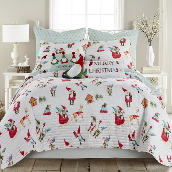 Merry & Bright by Levtex Home - Gnome for the Holidays Quilt - Full/Queen - Christmas Gnomes - Red, Green and White - Quilt (86x86in.) - Reversible - Microfiber
