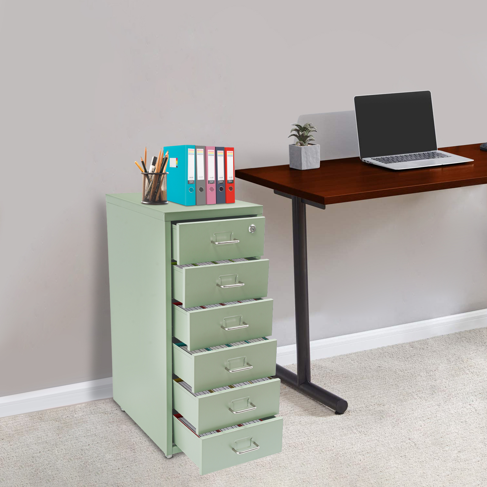 6-Drawer Mobile File Cabinet W/ Wheels Vertical Storage Organizer Home Office 11*16*27in for Office, Study, Dresser