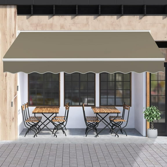 MEETWARM 8.2'x 6.5' Patio Awning Retractable Awning Cover for Sunshade Shelter, Outdoor Patio Canopy with Manual Crank Handle/Water-Resistant 280g/m² Polyester for Patio, Yard, Balcony, Beige