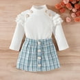 thumbnail image 4 of FAIWAD Girl's Skirt Set Long Sleeve Square Neck Ribbed Knitted Tops and Mini Skirt Cute 2 Piece Outfits, 4 of 7