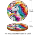 thumbnail image 3 of Unicorn 6PCS Round Car Coasters, Microfiber Leather Cup Holders for Car, 11x11 cm/4.3x4.3 in, Absorbent Car Coaster Set of 6, Car Accessories for Women and Men, 3 of 6