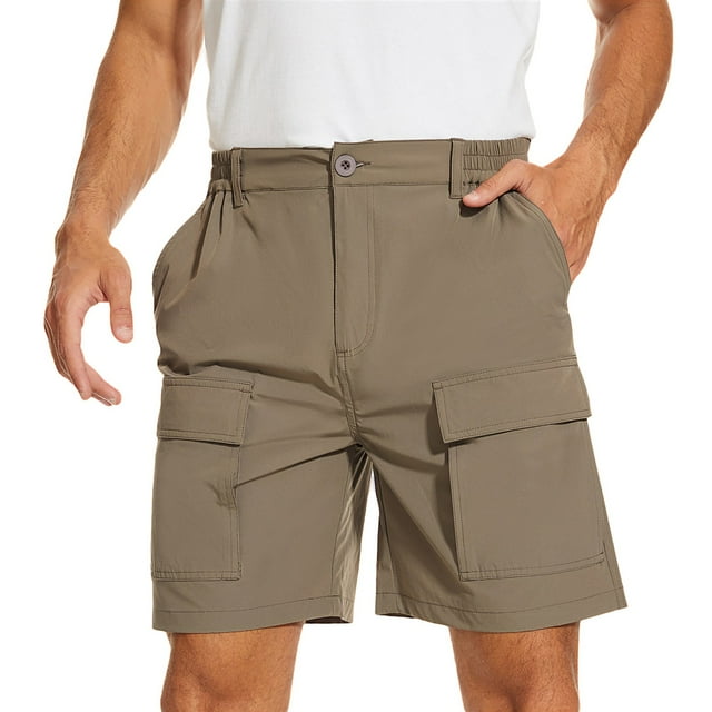 QATAINLAV Short de Travail pour Hommes Décontracté Couleur Unie Multi-Poches Short Cargo Été Respirant Short de Randonnée Kaki P Économies d'Automne