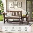thumbnail image 2 of KINGYES HDPE Outdoor Bench with Integrated Side Tray, 2-Person All-Weather Patio Bench with 660 lbs Capacity, Porch Bench for Backyard, Garden & Park, Brown, 2 of 12