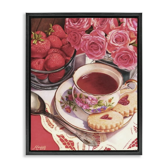 Stupell Industries Valentine's Day Tea Food & Beverage Painting Black Floater Framed Art Print Wall Art, 17 x 21
