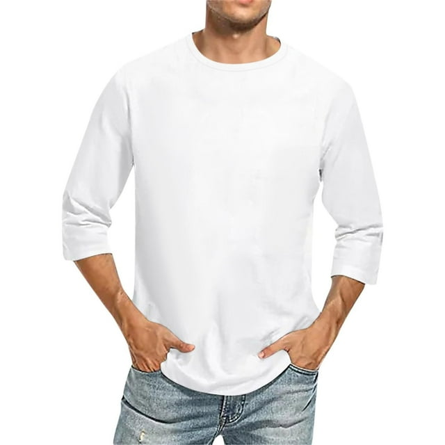 ameIAEA Mens 3/4 Sleeve Crewneck Running Gym T-Shirts Solid Color Soft Tees Summer Basic Tops