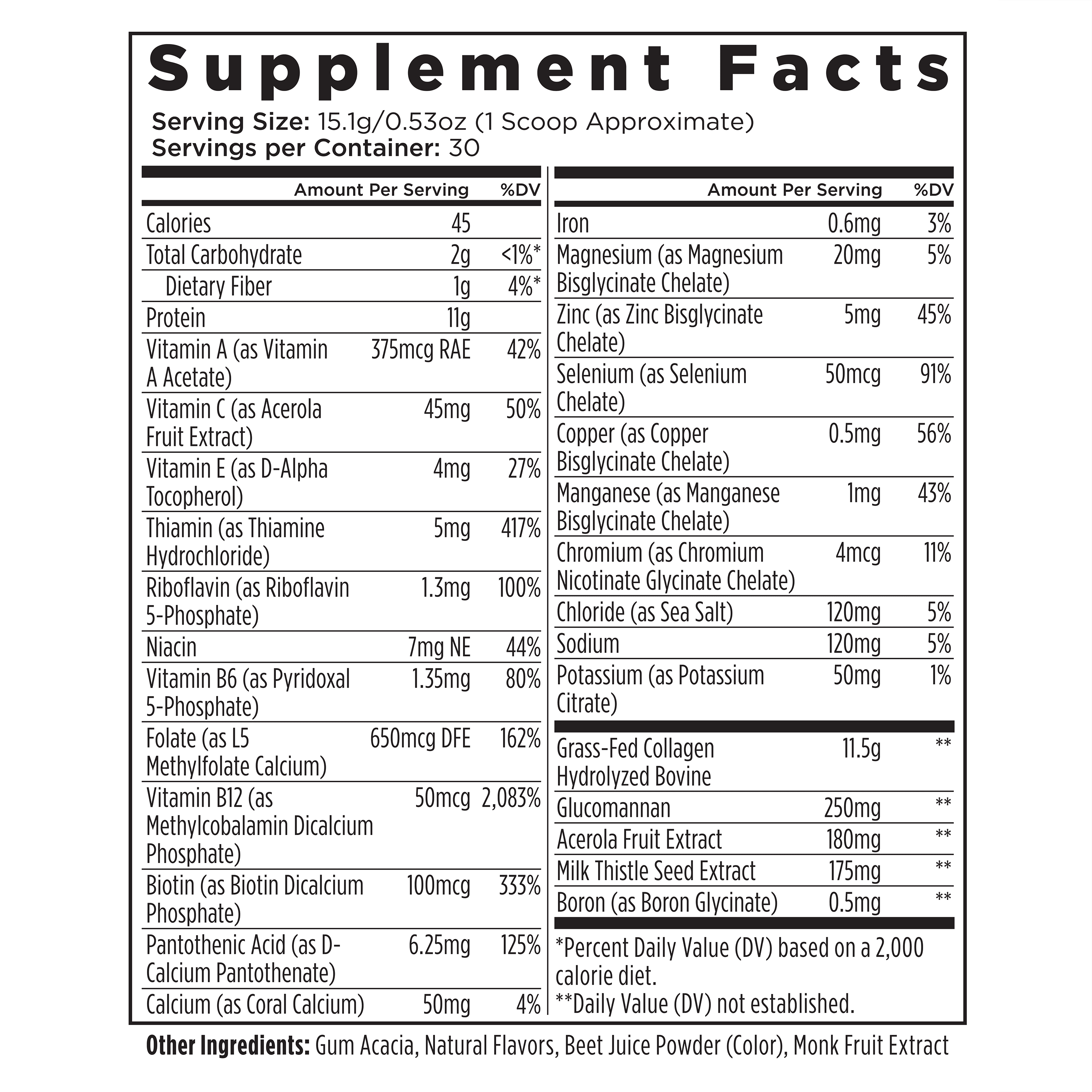 Livingood Daily Collagen Peptides Powder Strawberry, 30 Servings - 4in1 Grass Fed Hydrolyzed Collagen Powder with Multi Vitamins