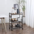 thumbnail image 2 of HOMCOM 3-tier Rolling Cart, Slim Kitchen Cart with Wheels, 2 Sliding Baskets, Microwave Cart with Side Hooks for Dining Room, Oak Wood Tone, 2 of 9