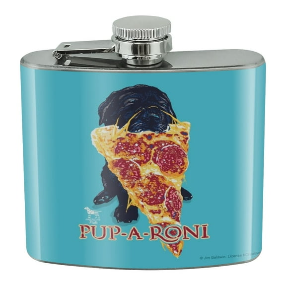 Pup-A-Roni Pepperoni Pizza Puppy Dog Humor Funny Stainless Steel 5oz Hip Drink Kidney Flask