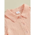 thumbnail image 6 of Biekopu Toddler Girls Summer Outfits Solid Color Buttons Short Sleeve Tops and Elastic Waist Shorts 2Pcs Clothes Set, 6 of 9