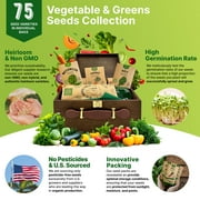 75 Vegetable & Greens Seeds Kit - 44,700+ Non-GMO Heirloom Seeds Gardening Gift Box for Planting