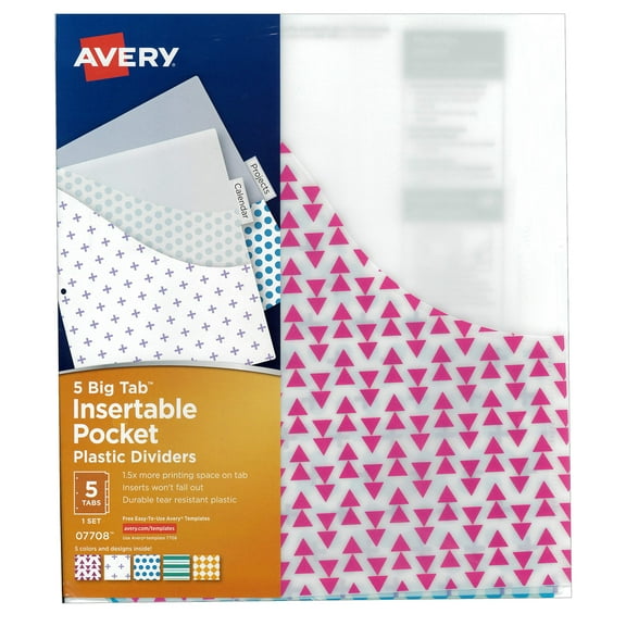 Avery Big Tab Plastic Dividers with Pockets, 5-Tab (07708)