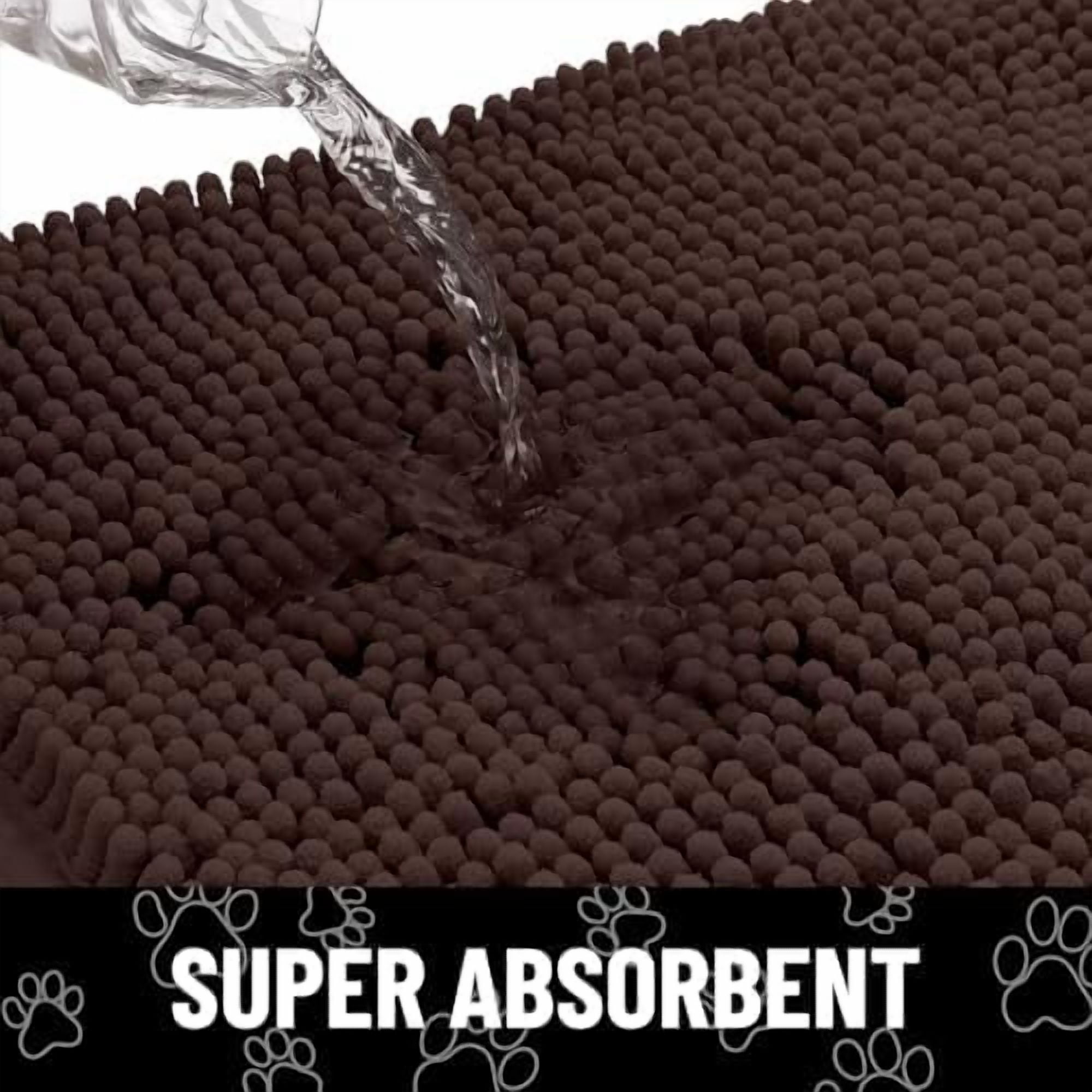 Dog Door Mat for Muddy Paws, Absorbent Dirt Trapper Non Slip Quick Dry Washable Chenille Mat for Mud Dogs, Entry Rug for Indoor and Outdoor (48x30 Inches, Brown and Black)