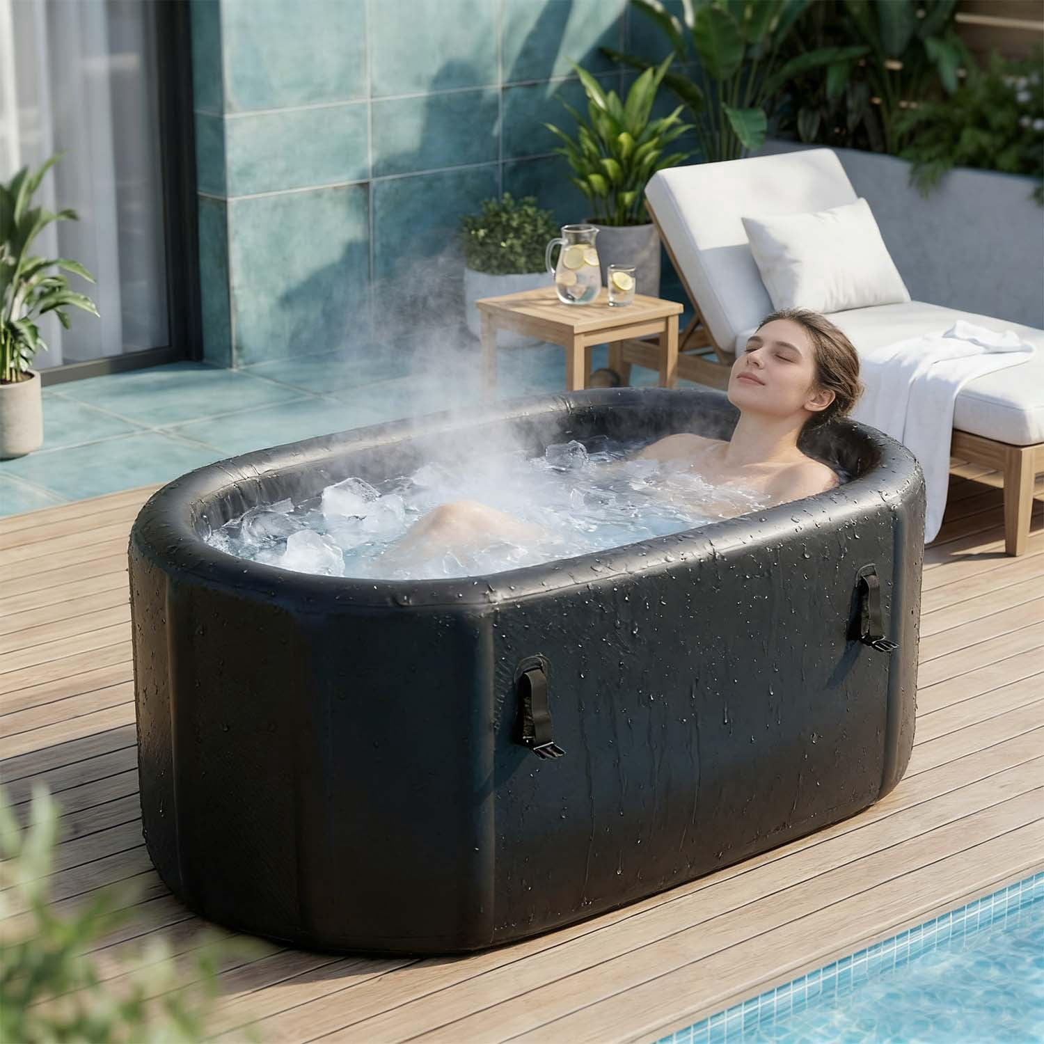 BaPiPro XL Portable Ice Bath Tub for Athletes, 300L/79GAL Capacity, Inflatable Cold Plunge Tub with Cover & Pump, Woven Brushed PVC, Black