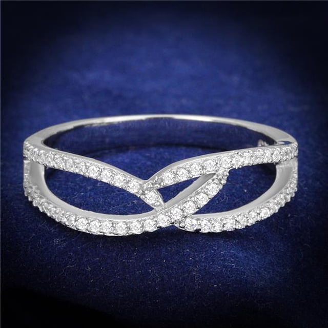 Alamode TS365-7 Women Rhodium 925 Sterling Silver Ring with AAA Grade CZ in Clear - Size 7