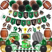 Superbowl Party Decorations PriNst Football Birthday Decorations Sports Party Supplies Set (Birthday Banner Paper Pom Poms Cake Toppers Lanterns Balloons) (Football-01)