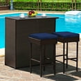 thumbnail image 1 of 3PCS Rattan Bar Table Stool Set Cushioned Chairs with Navy & Off White Cover, 1 of 10