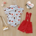 thumbnail image 7 of Boys Summer Outfits Independence Day Short Sleeve Baseball Prints Romper Bodysuits and Suspenders Shorts Gentleman Outfits Boys Outfits Grey 0 Months-3 Months, 7 of 7