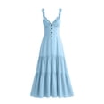 thumbnail image 5 of Women's Summer Casual Open‑Back Dress Solid Color Deep V‑Neck Spaghetti Strap Button‑Front Flowy Long Dress Light Blue XL(XL), 5 of 5