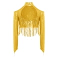 thumbnail image 4 of Haitryli Kids Girls Long Sleeve Sequins Ballet Jazz Hip Hop  Dance Crop Top Tassel Finger Holes Gymnastics Tee Shirt Blouse Gold 12, 4 of 7