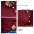 thumbnail image 5 of Women Long Sleeve Sweater Ruffle Mock Neck Left Button Decoration Pure Color Pullover Sweater for Autumn Winter Spring Jujube Red M, 5 of 6
