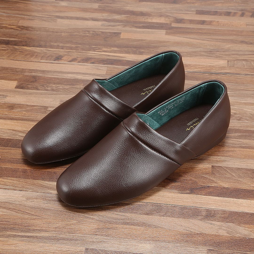 Pamir Men's Genuine Leather Opera Slippers with Memory Foam Insole