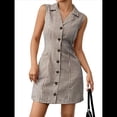 thumbnail image 2 of Vestidos Cortos con Botones para Mujer, Sin Mangas, Corte A, con Bolsillo. Cuadrícula Gris M, 2 of 8