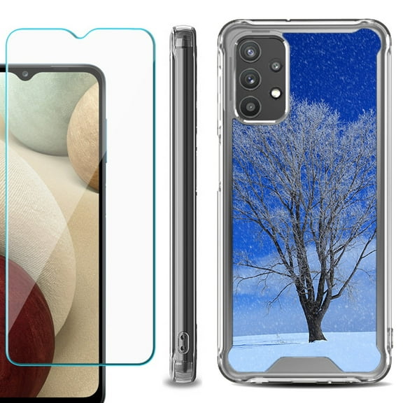 Shockproof Bumper Phone Case for Samsung Galaxy A32 5G, with Tempered Glass Screen Protector, by OneToughShield ® - Snowing Tree
