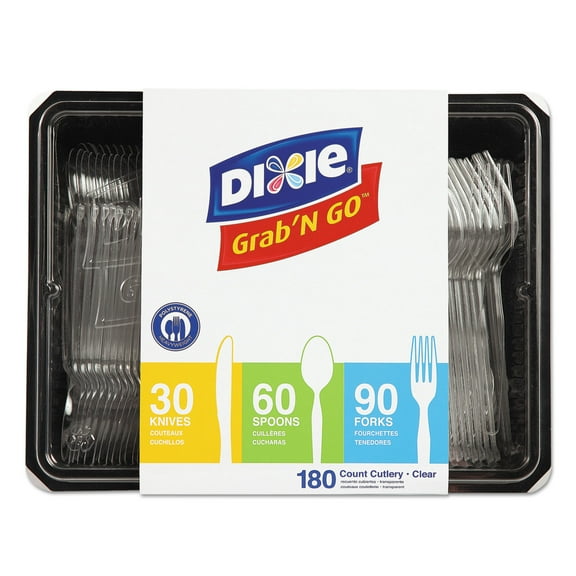 Dixie Combo Pack, Tray with Clear Plastic Utensils, 90 Forks, 30 Knives, 60 Spoons -DXECH0369DX7PK