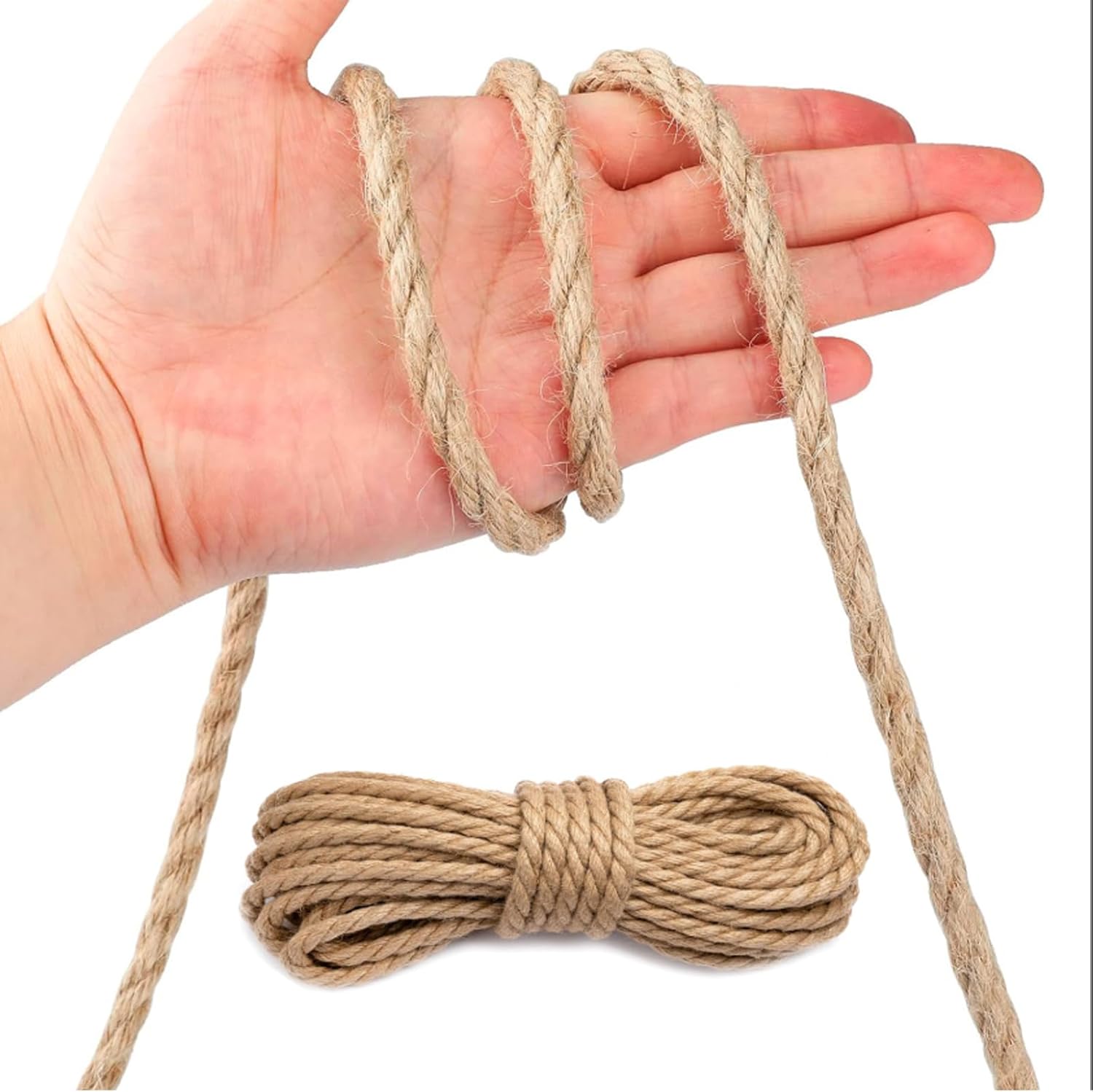 MKEUDQ-Jute Twine String 6mm x 328FT \u2013 Heavy Duty Natural Garden Twine for Crafts, Cat Scratching Posts, Packaging & DIY