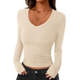 thumbnail image 1 of Remera de Manga Larga PRETTYGARDEN Mujer Crop Top con Escote en V, 1 of 8