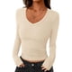 thumbnail image 1 of Remera de Manga Larga PRETTYGARDEN Mujer Crop Top con Escote en V, 1 of 8