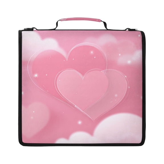 Zipper Binder with Shoulder Strap 2 inch 3 Ring Waterproof File Folder Organizer Bag 500 Sheet Pink Dreamy Heart